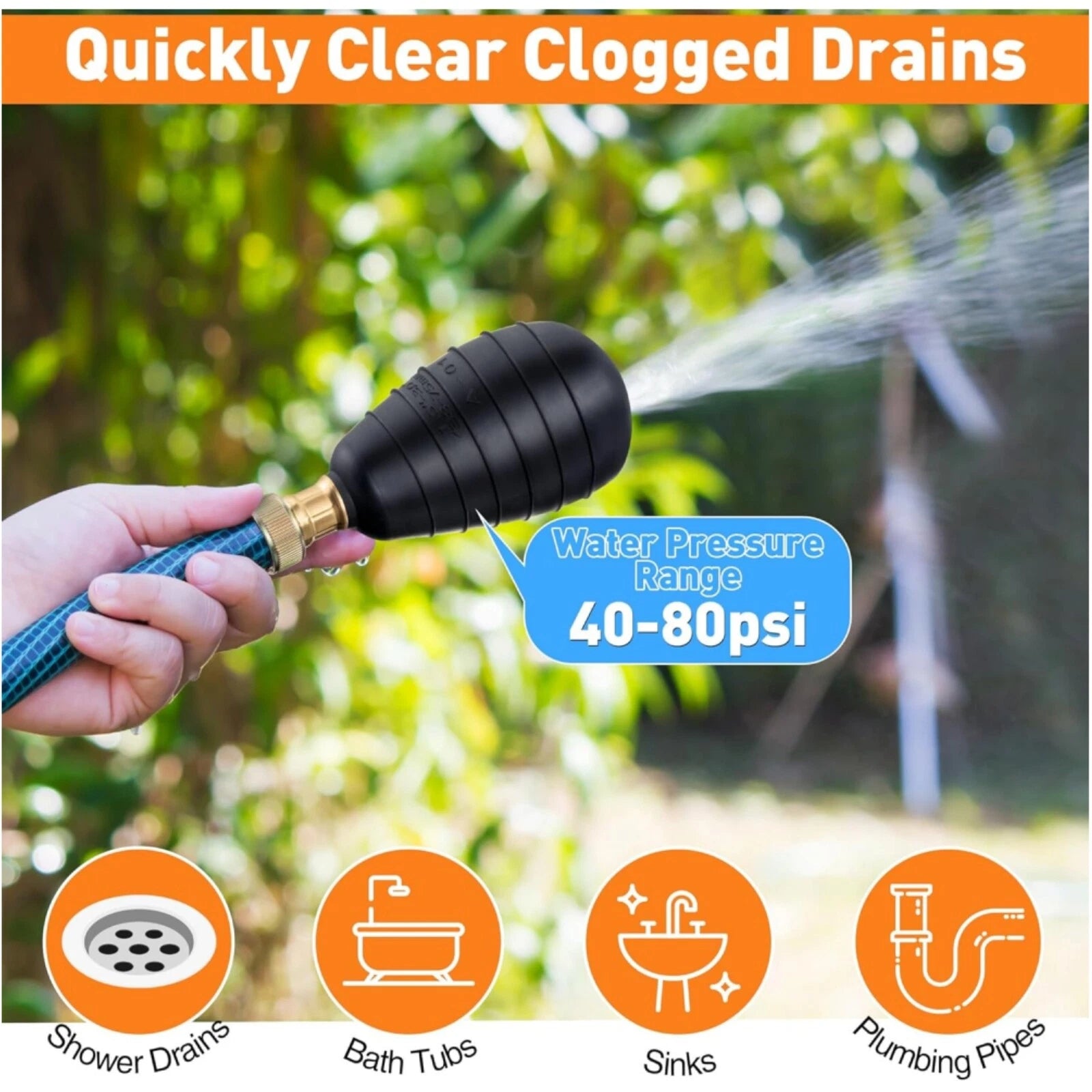 Drain Bladder Hose for Clogged Sewer Pipe Cleaning (1.5"-3")