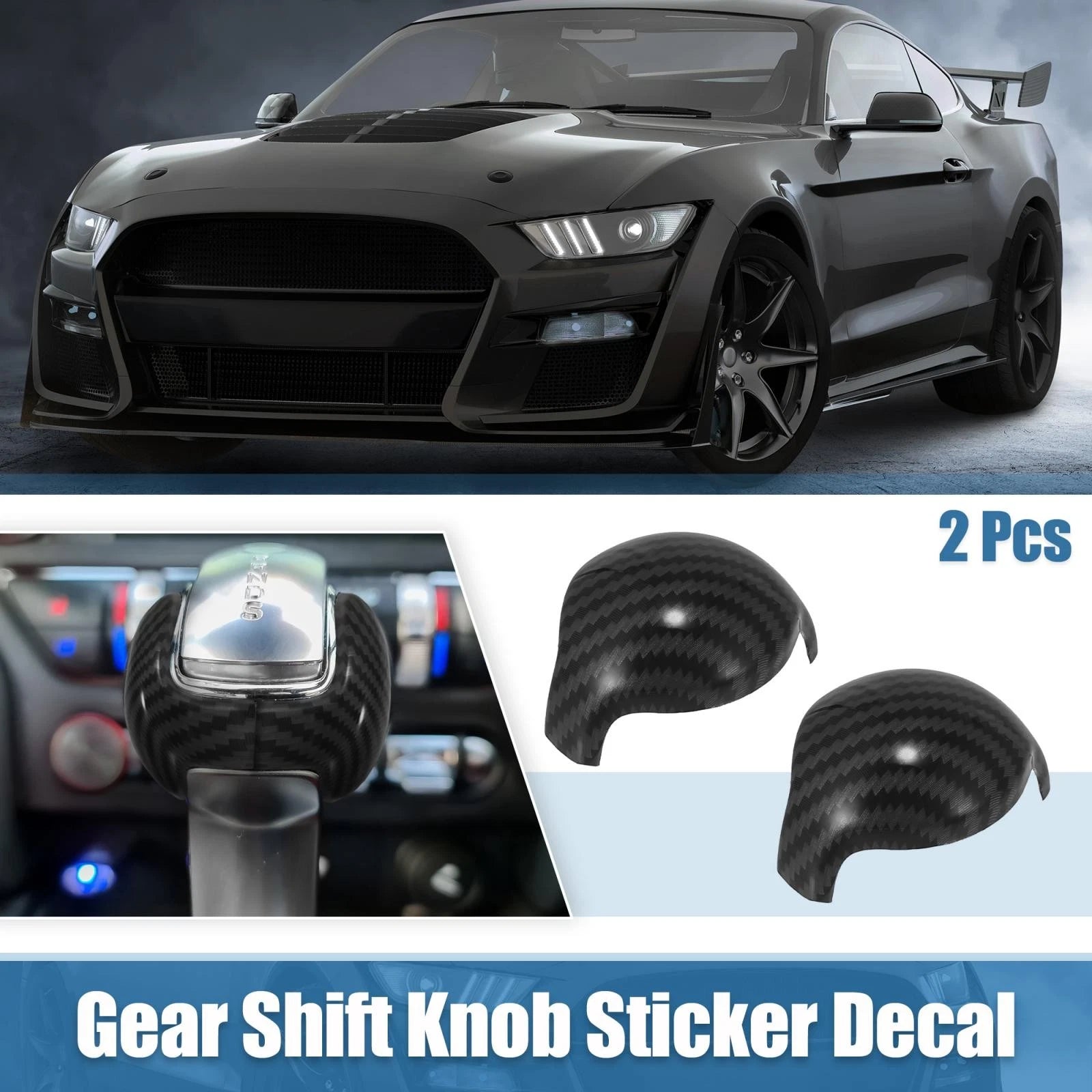 2pcs Gear Shift Knob Cover for Ford Mustang (2015–2022) Black