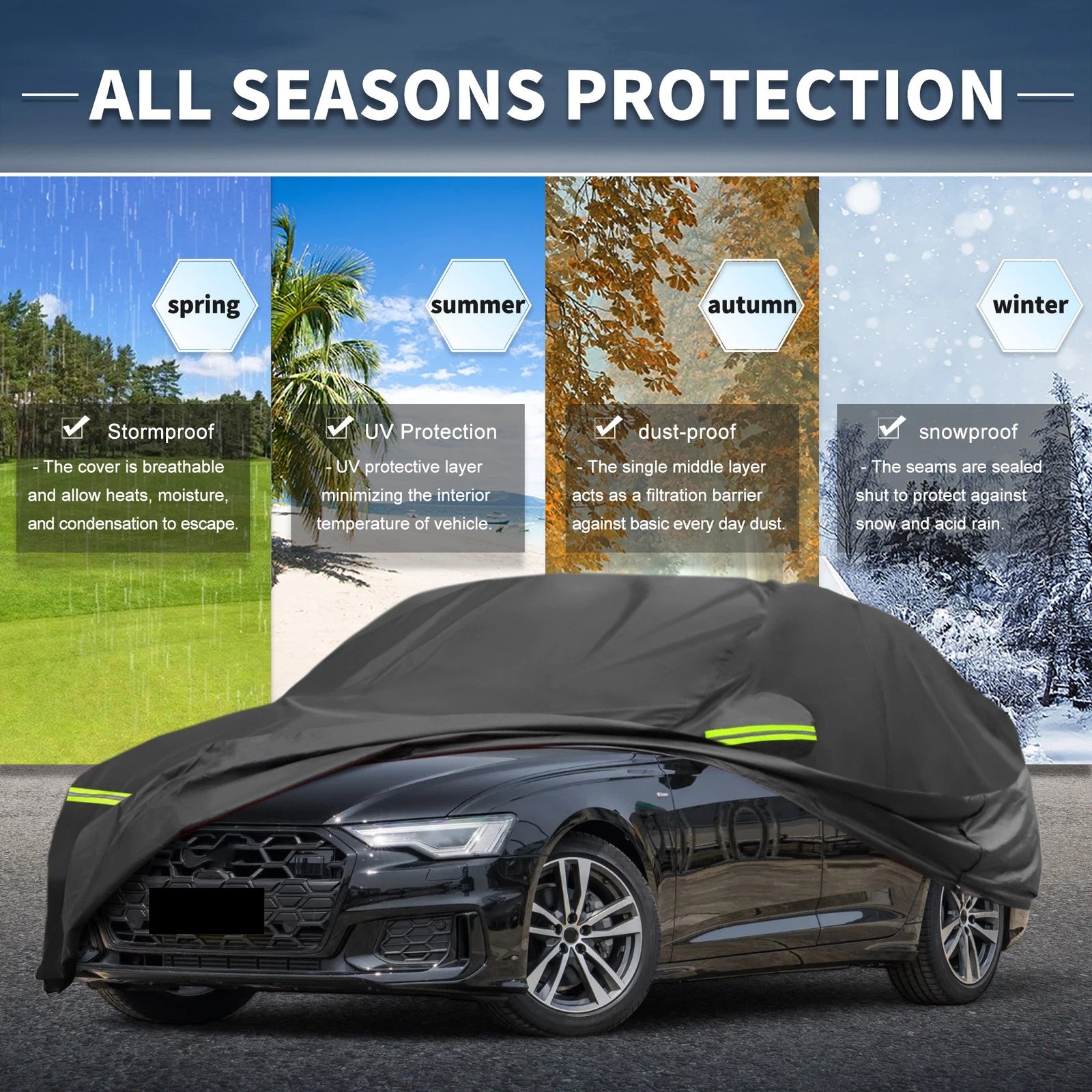 Waterproof Car Cover for Audi A6 Avant (2004–2024) 210D-PU, Zipper