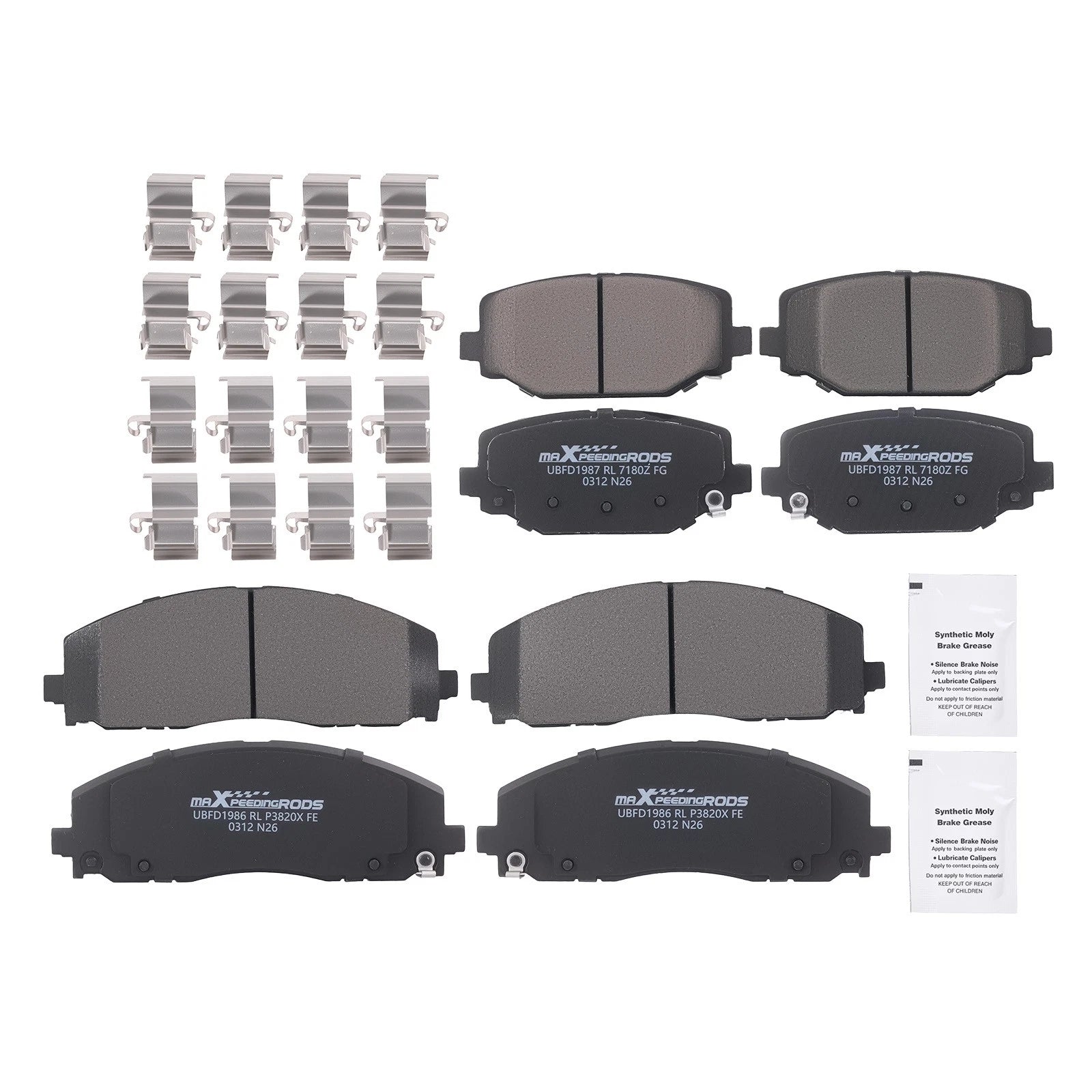 Front & Rear Brake Pads Kit for Dodge Grand Caravan/Journey (2012–2020) P1589 P1596