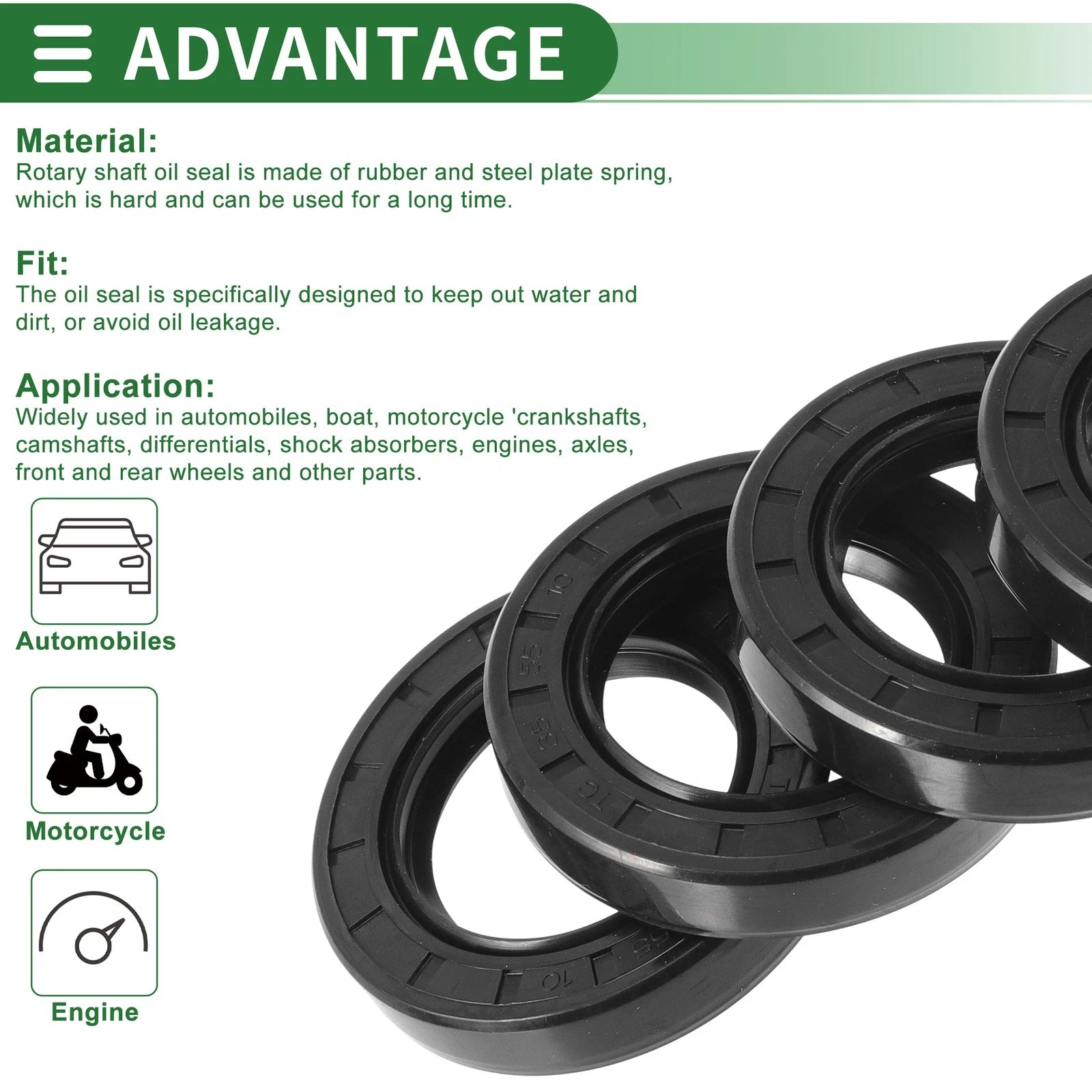 Set of 5 Oil Seal Rotary Shaft Seal NBR Rubber 35x55x10mm