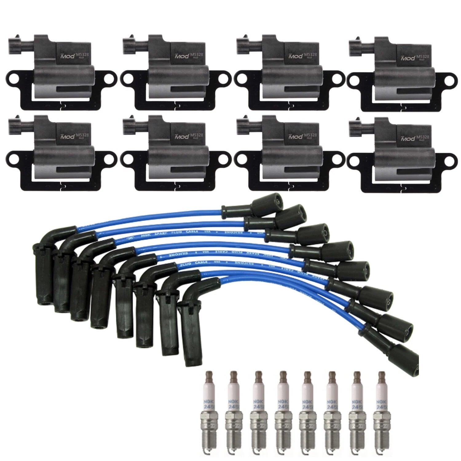 NGK Wire Set 8 Ignition Coils Spark Plug Kit for Chevy GMC 8.1 V8 (2001–2009)