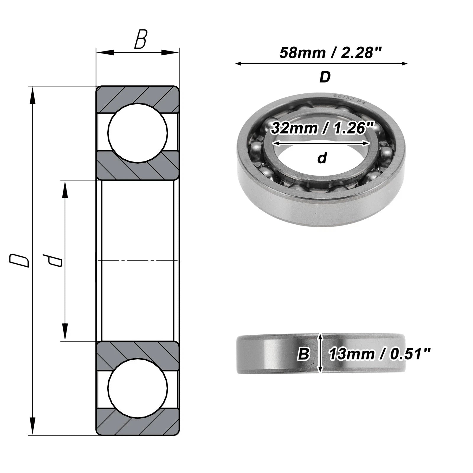 Deep Groove Ball Bearing 32x58x13mm for Various Applications (1 Pcs)