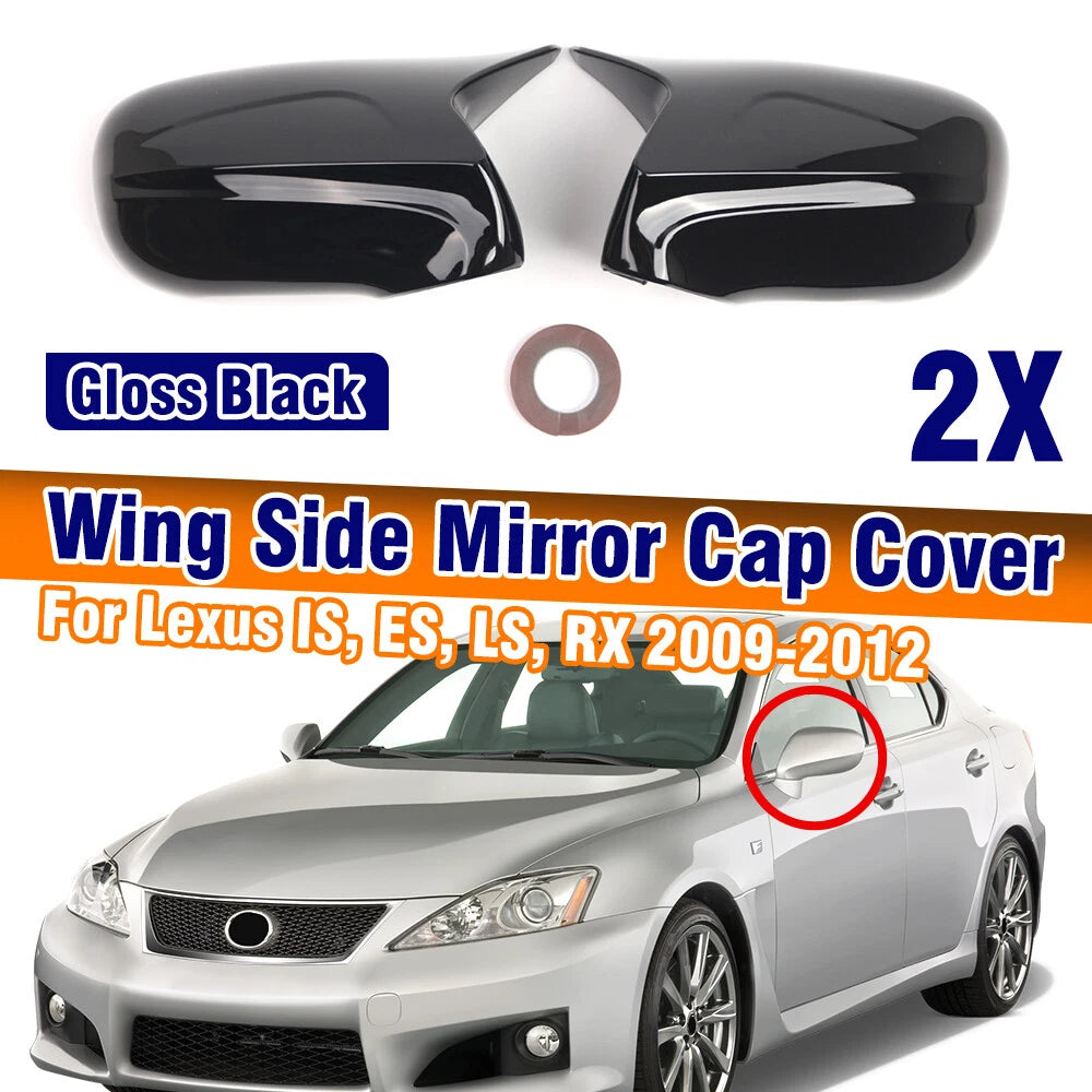 Add-On Side Wing Mirror Cap Covers for Lexus IS250 IS350 (2009–2012) Gloss Black