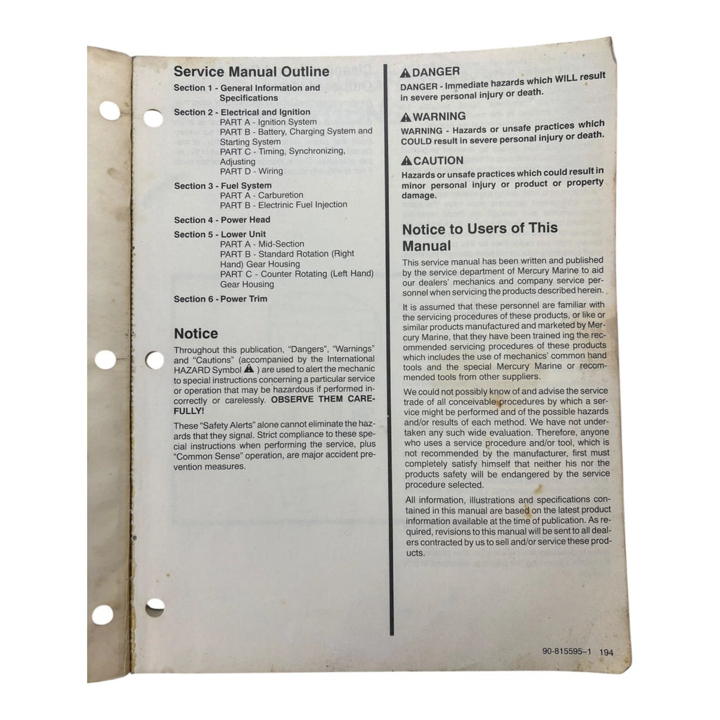 Outboard Service Manual for Mercury/Mariner 2.5 Models (1994) 90-815595--1