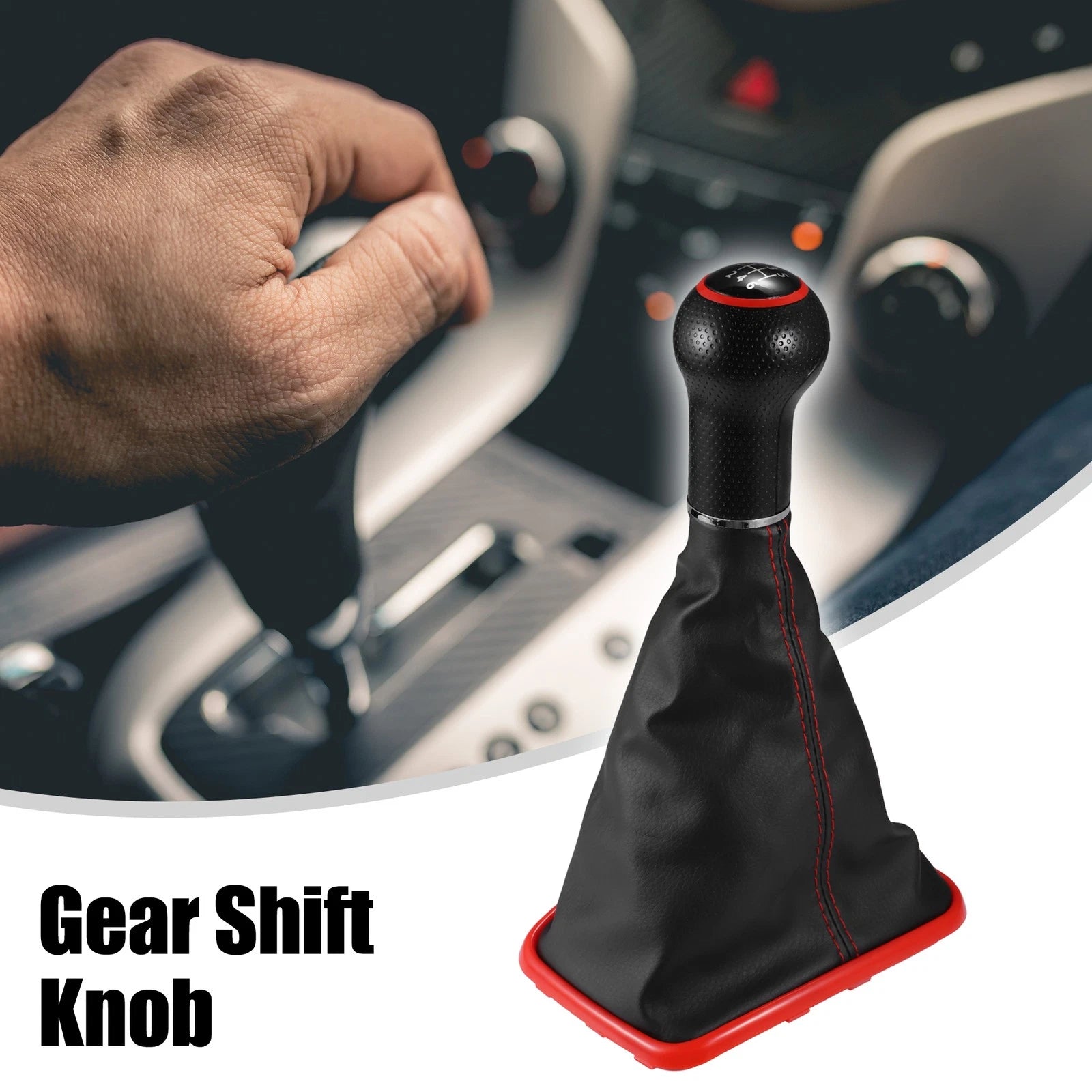 6 Speed Gear Shift Knob Boot with Red Base for Volkswagen Golf (1998–2006)
