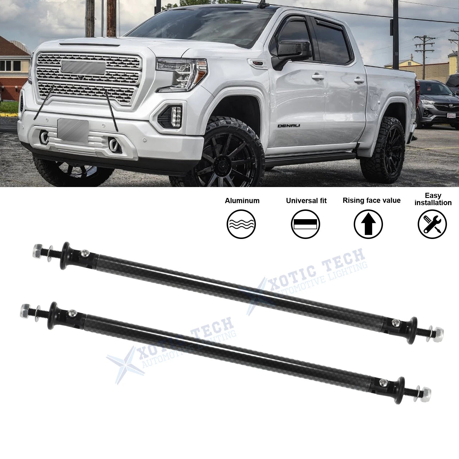 2X Racing Front Bumper Lip Splitter Strut Rod Spoiler for GMC Sierra (2015–2019)