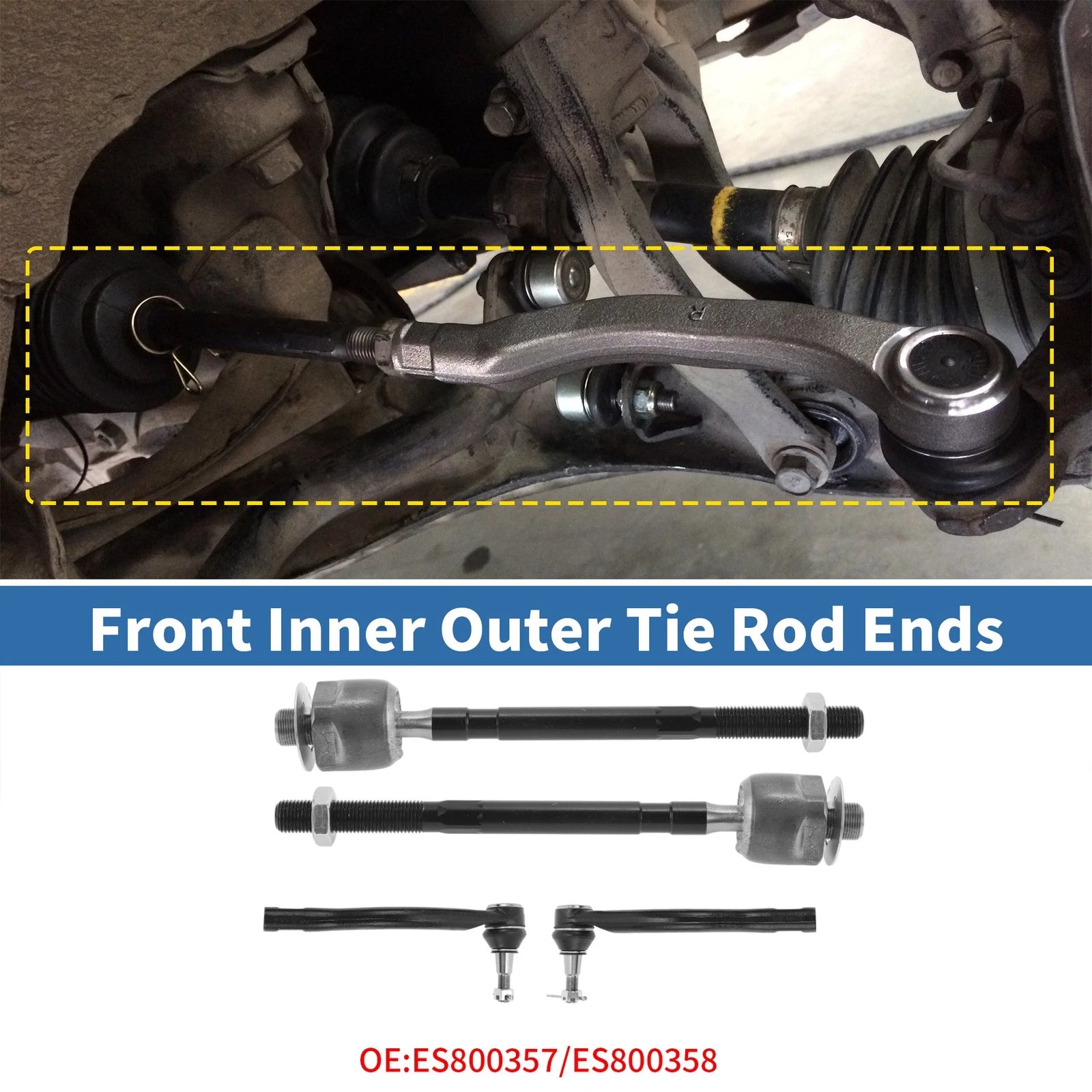 Set of 4 Front Inner Outer Tie Rod End Links for Nissan Maxima (No. ES800357/ES800358)