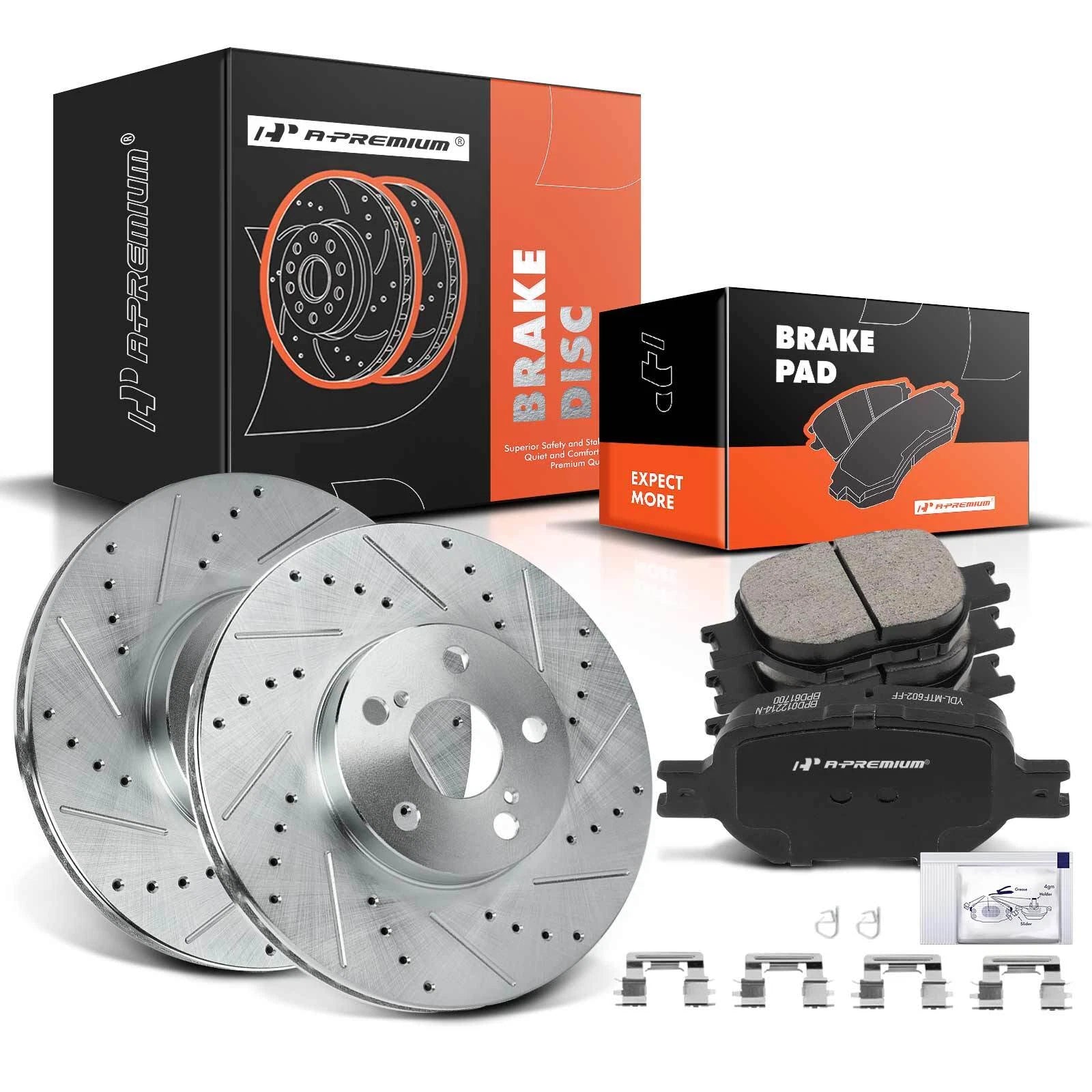 Front Side Drilled Rotor & Ceramic Brake Pad for Scion tC (2005-2010)