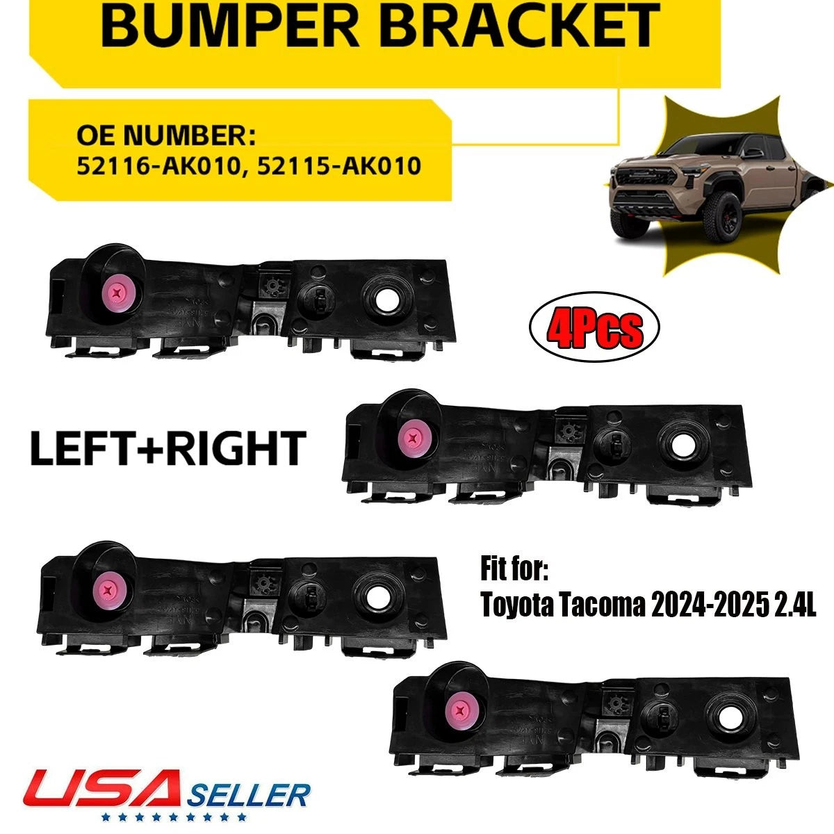 Set of 2 Front Bumper Support Brackets for Toyota Tacoma 24-25