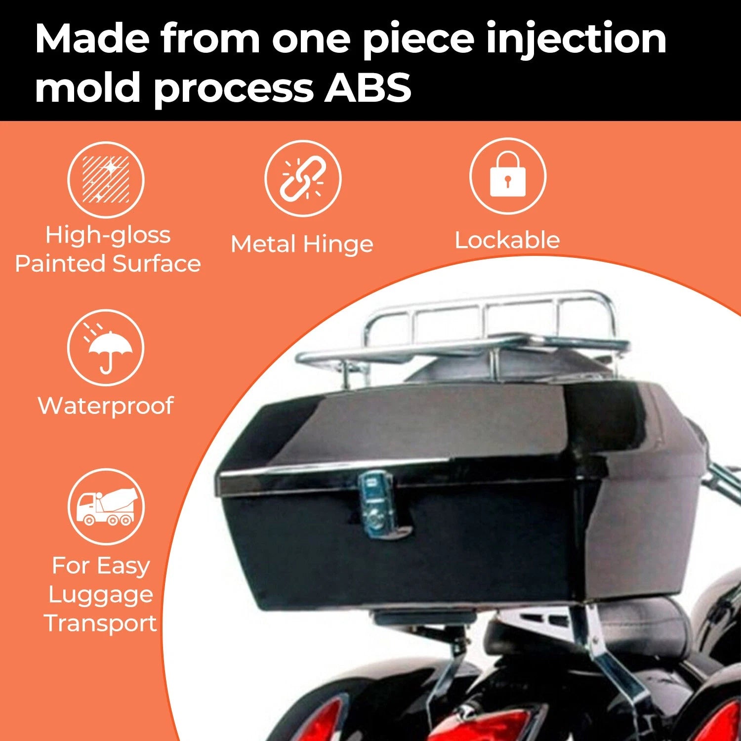 50L Universal Black Motorcycle Tail Box for Harley Honda
