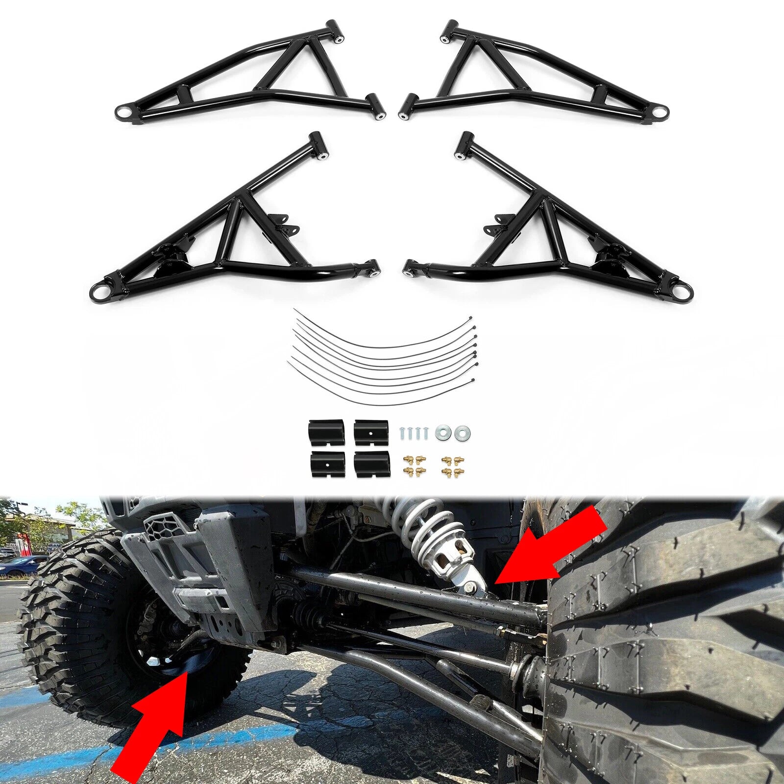 Set of 2 Black High Clearance Steel A-Arms for Polaris RZR XP 4 1000 Turbo (2014–2023)