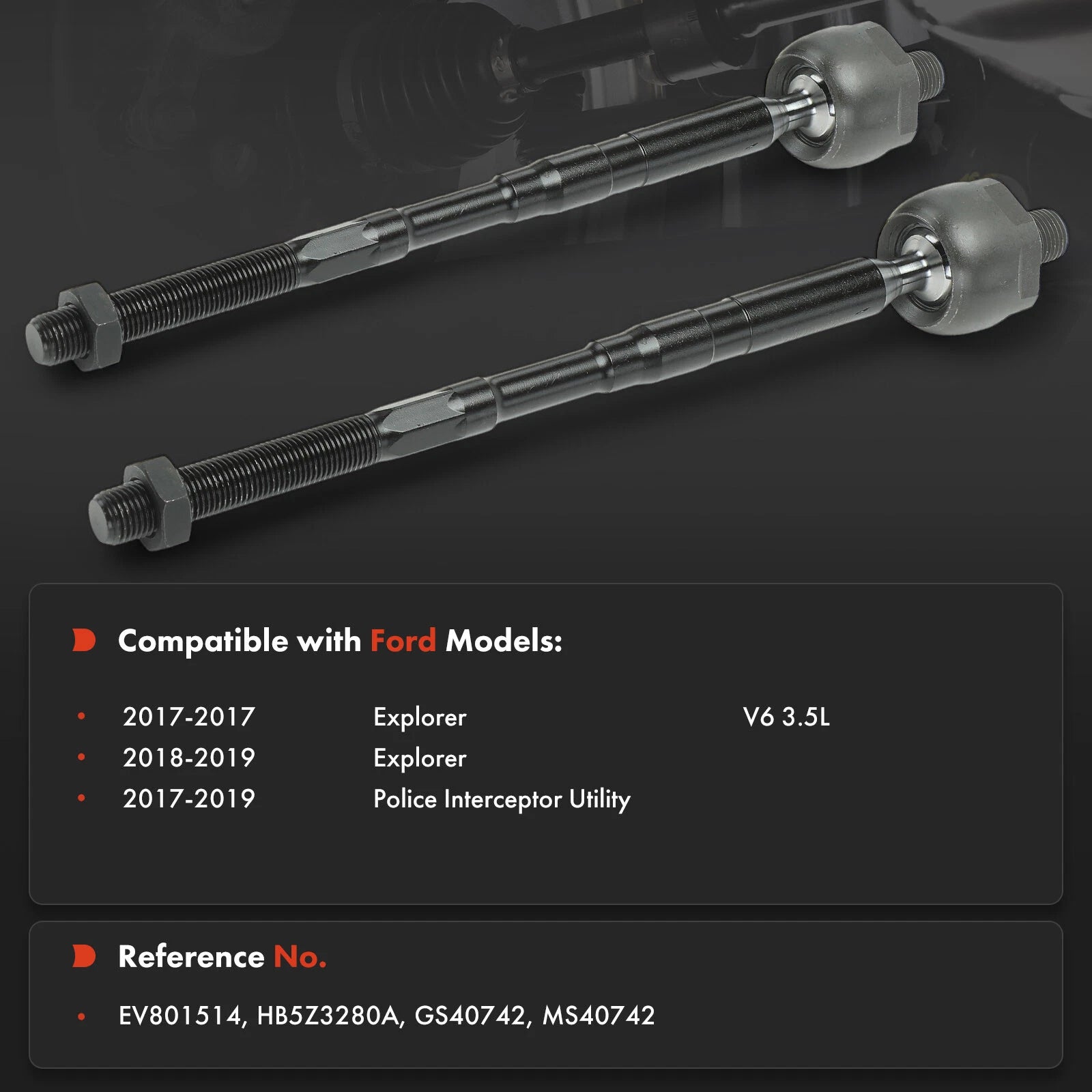 2X Front Inner Side Tie Rod Ends for Ford Explorer (2017-2019)