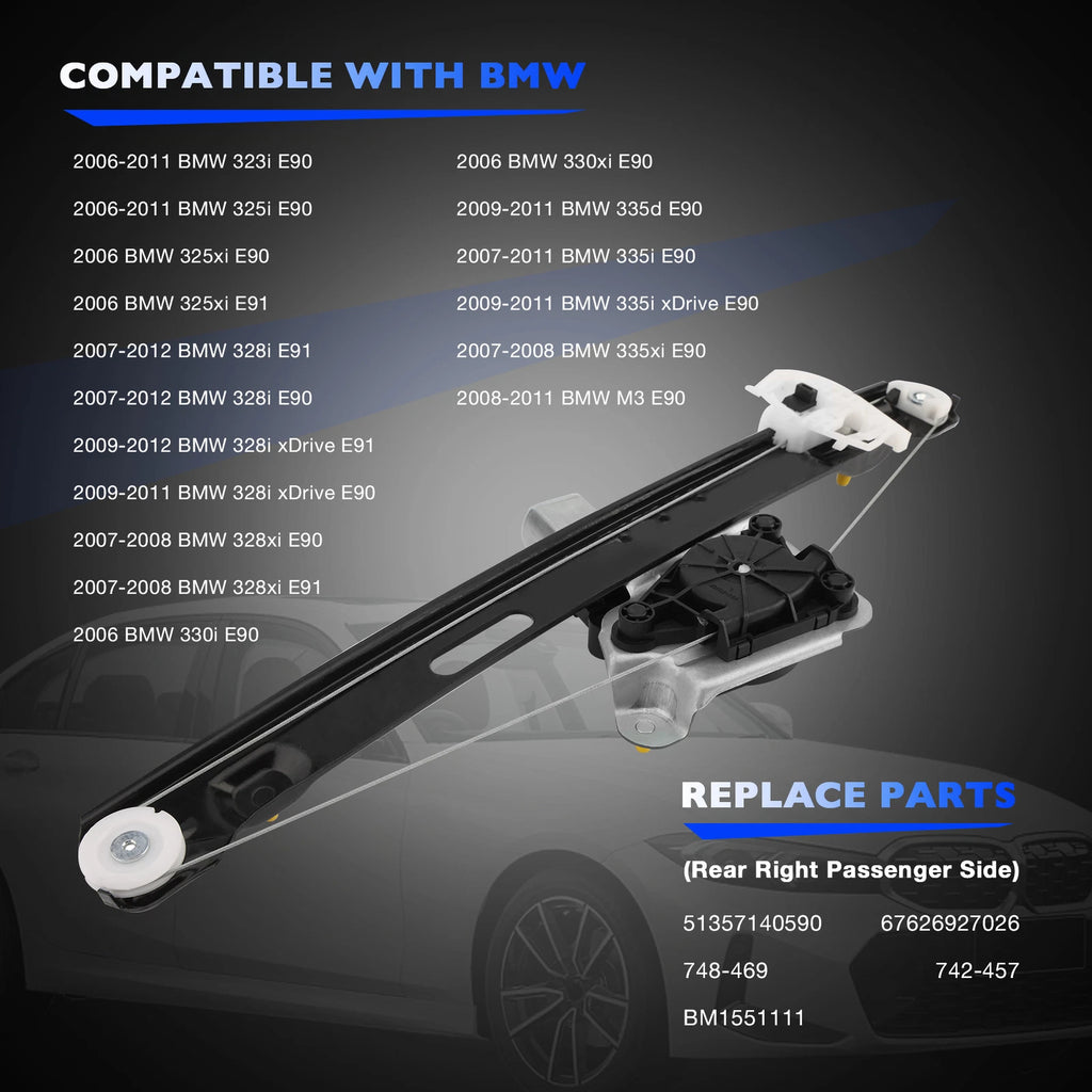 Window Regulator with Motor for BMW E90 E91 328i 335i 330i 335d M3 323i (2006-2013)