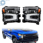 Headlight Set for Chevy Silverado 1500 (2022–2024) Black LED DRL Lens