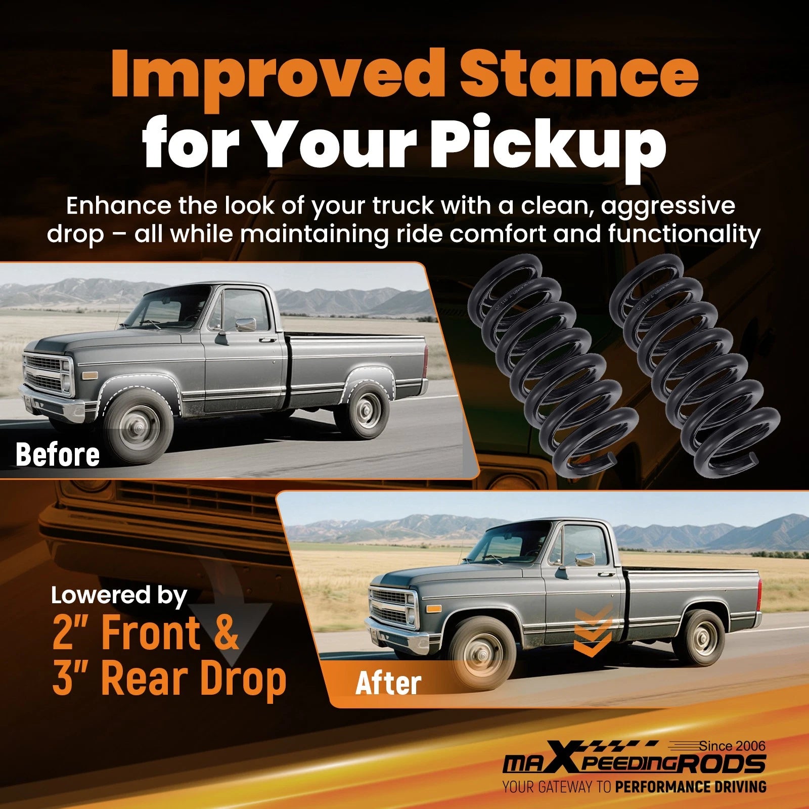2" Front 3" Rear Coil Spring Lowering Set for Chevy C10 GMC Truck (1963–1972)