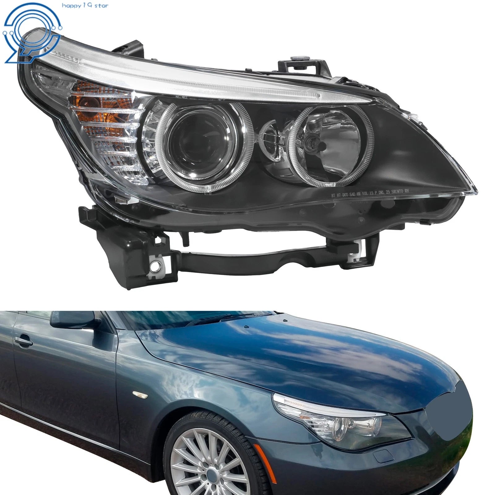 Passenger Side Headlight for BMW 528i (2008–2010) Halogen Projector RH