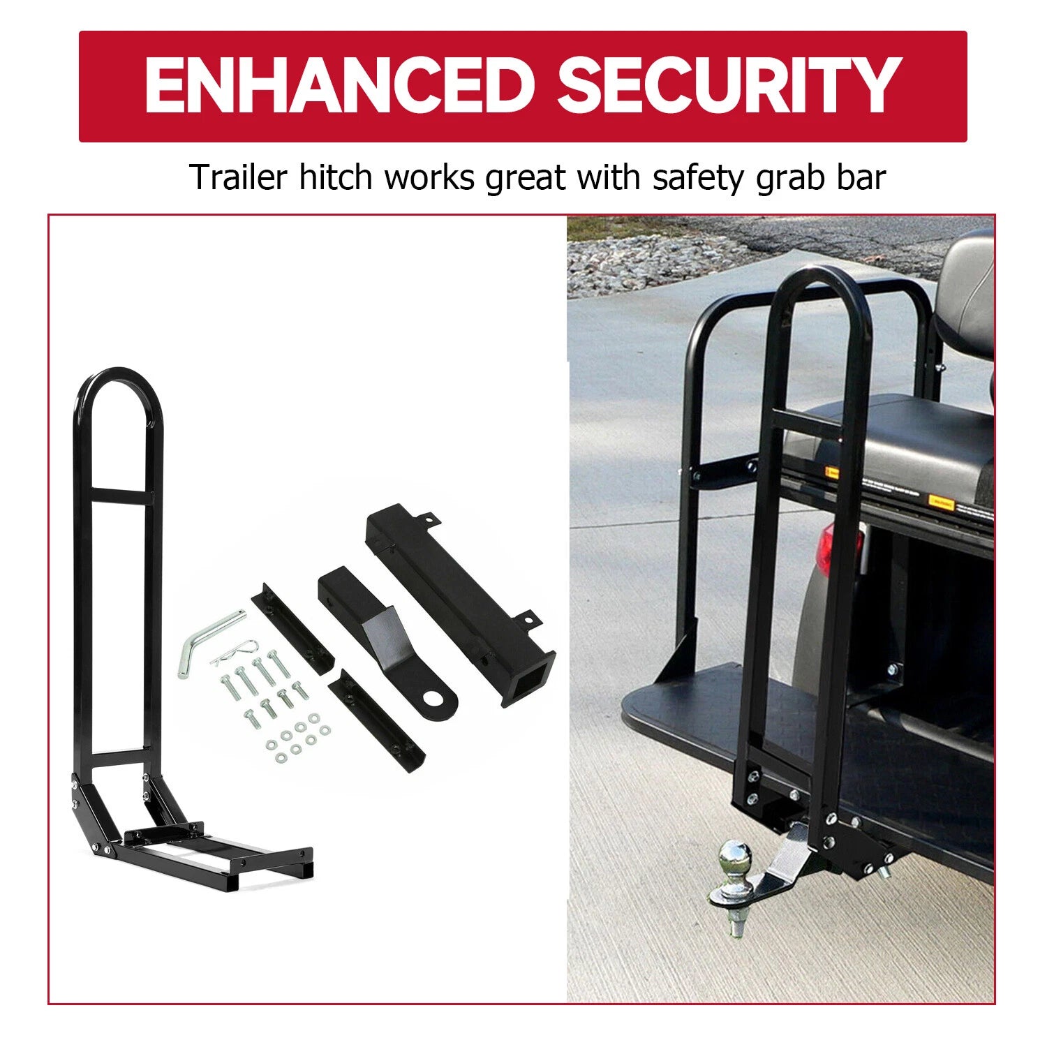 Rear Seat Trailer Hitch + Safety Grab Bar for EZGO Yamaha Club Car