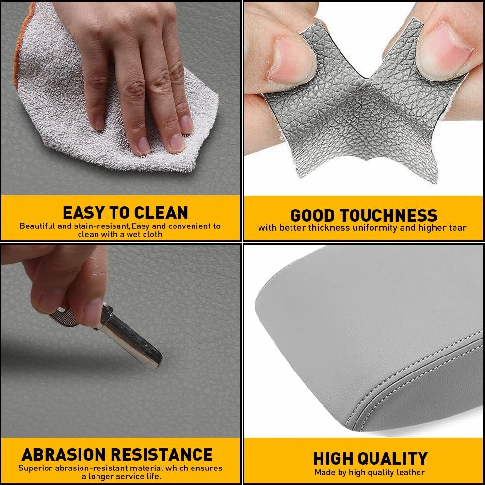 Leather Console Lid Armrest Cover for Hyundai Sonata (2015–2019) Gray Stitch