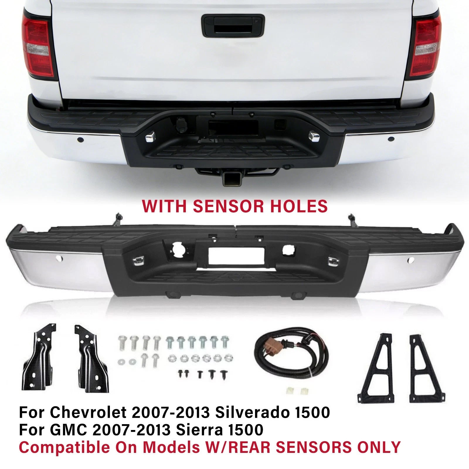 Chrome Rear Bumper for Chevy Silverado GMC Sierra 1500 (2007–2013)