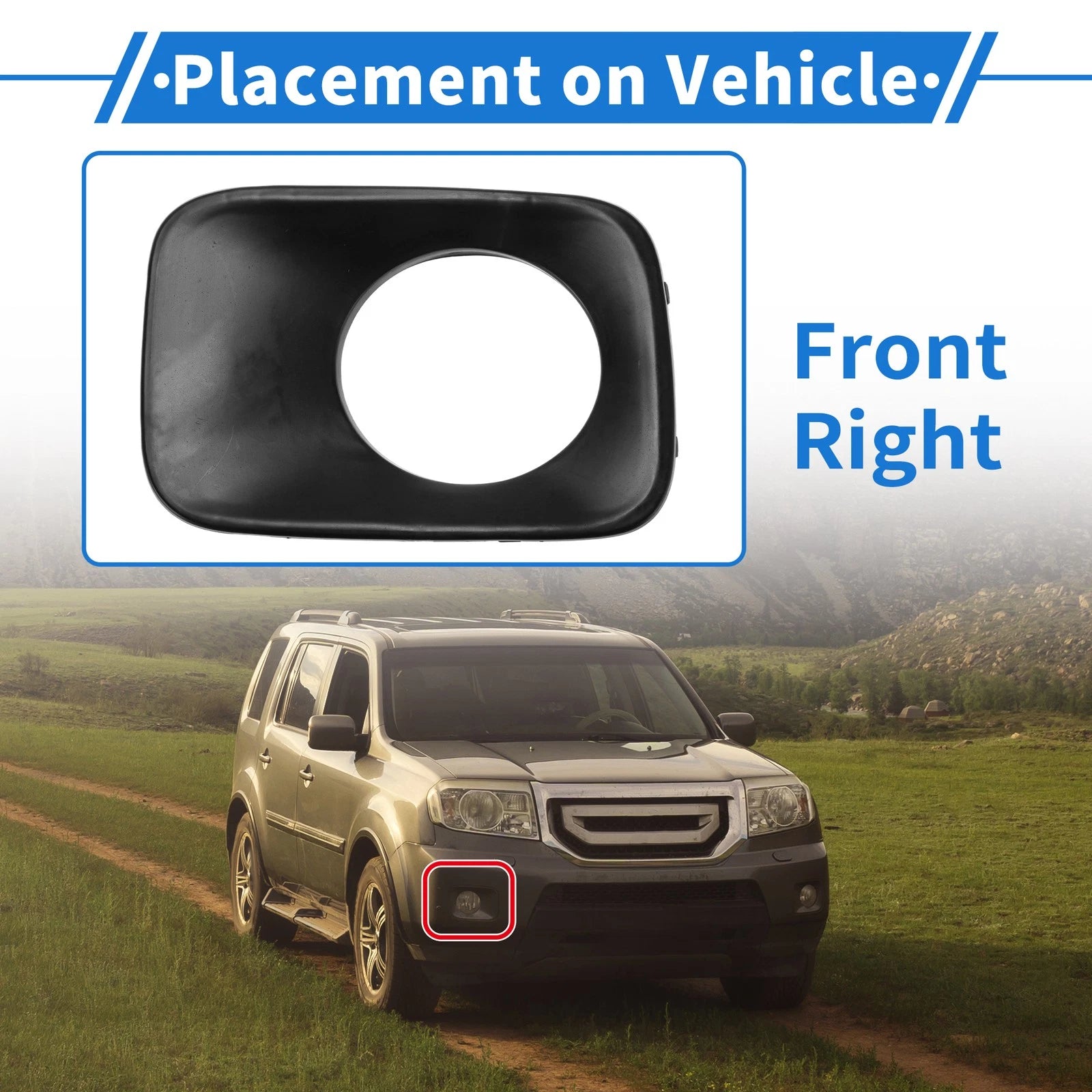 Front Right Fog Light Grill No.HO1039101 for Honda Pilot (2009–2011) Black ABS