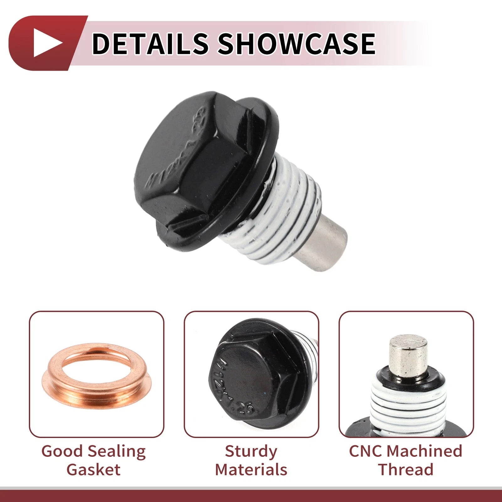 Set of 1 Oil Drain Plug for Nissan Infiniti (No. 1102601M02) Black White