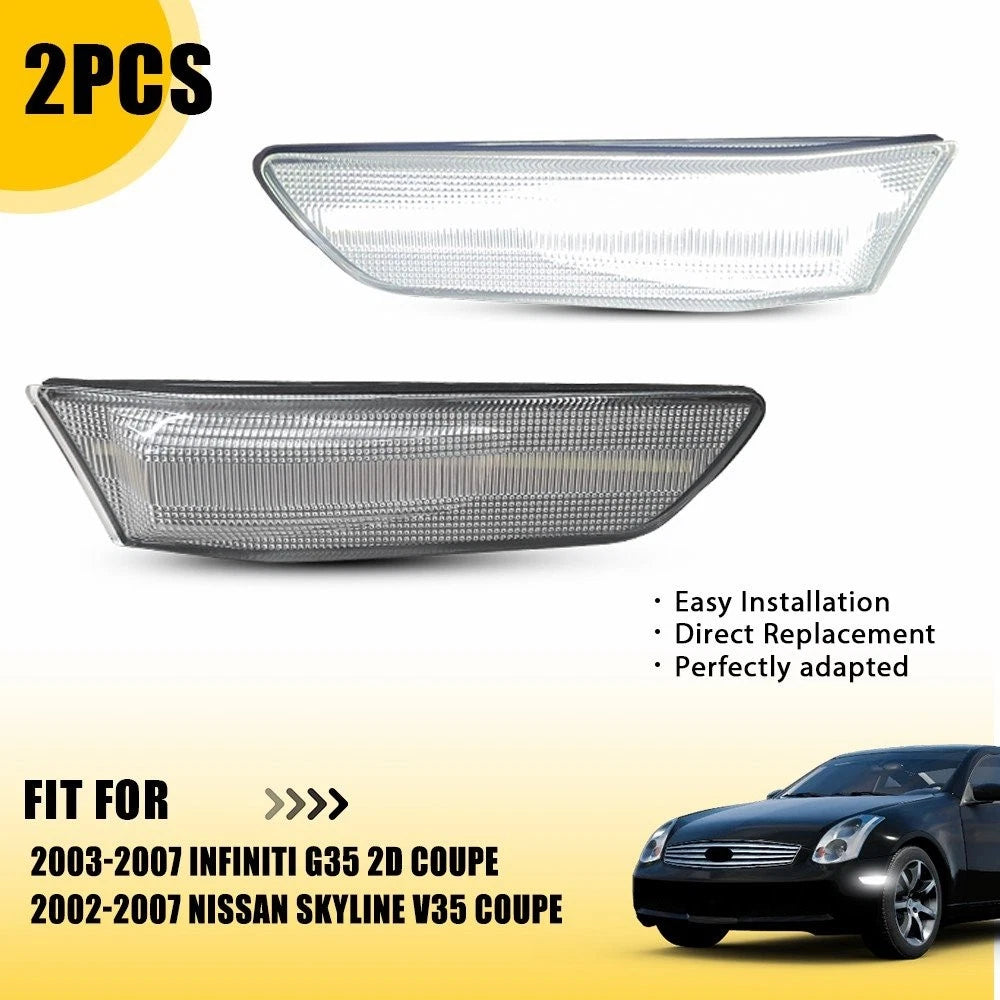 Clear Front Side Marker Parking Lights for Infiniti G35 2D Coupe (2003–2007) - White LED