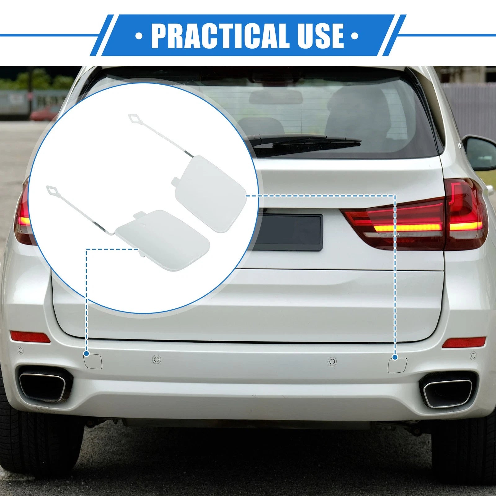 Pair Rear Tow Hook Eye Hole Cover Cap for BMW X5 (2016–2018) Plastic White