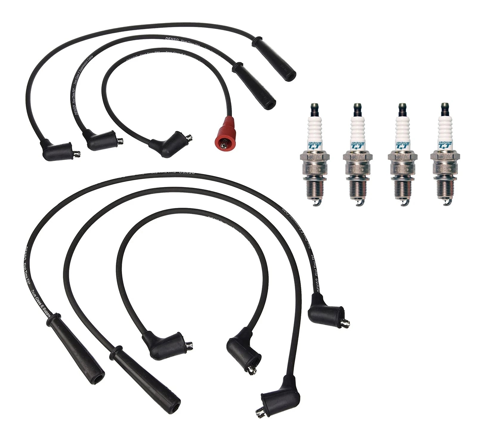 Denso 7mm Wire Set & 4 Iridium TT Spark Plugs for 1.3L 1.5L L4 (Std Asp)