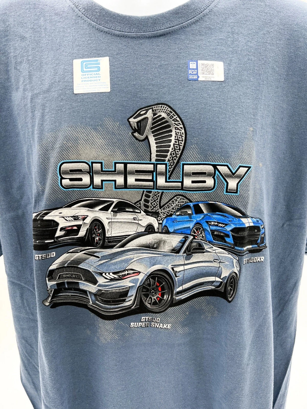 Stone Blue T-Shirt with Shelby Mustang GT500 Super Snake Logo for Women (2017–2020)