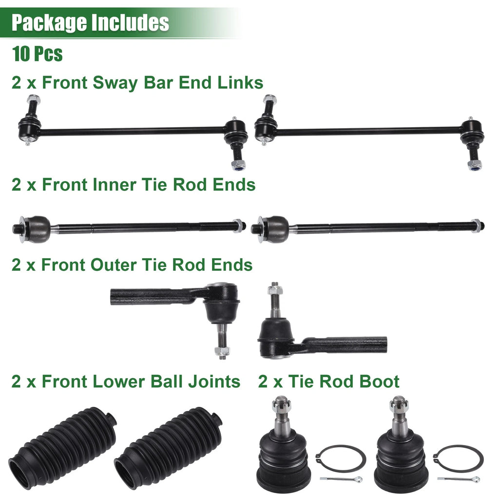 10pcs Front Suspension Kit Inner Outer Tie Rod End for Dodge Grand Caravan (2008–2020)