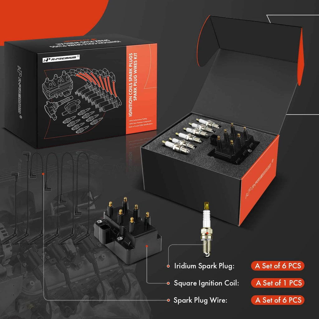 Ignition Coil & 6 Iridium Spark Plugs & 6 Wires for Dodge
