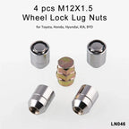 4 x Steel Wheel Nuts M12x1.5C & Key Anti-Theft Lock for Honda Toyota
