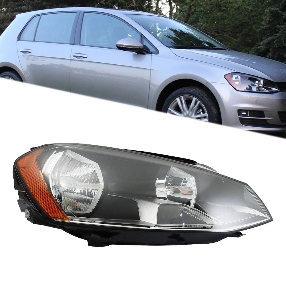 Right Halogen Headlight for Volkswagen Golf (2015â2017) Black Clear Lens