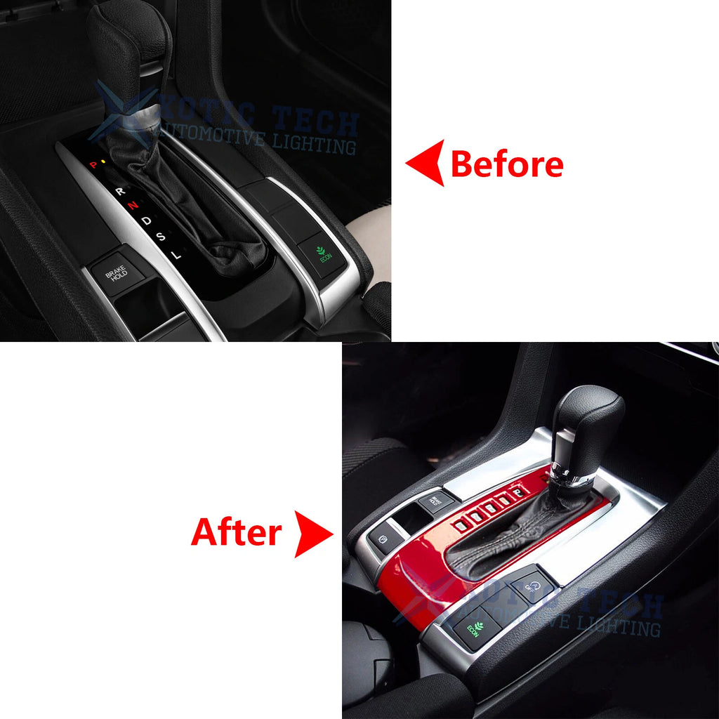 Red Console Gear Shift Box Frame Cover Decoration for Honda Civic (2016-2021)