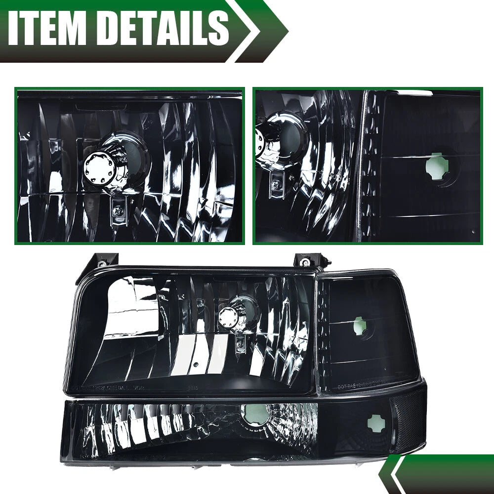 Smoke Lens Chrome Headlights for Ford F150 F250 F350 Bronco (1992–1996)