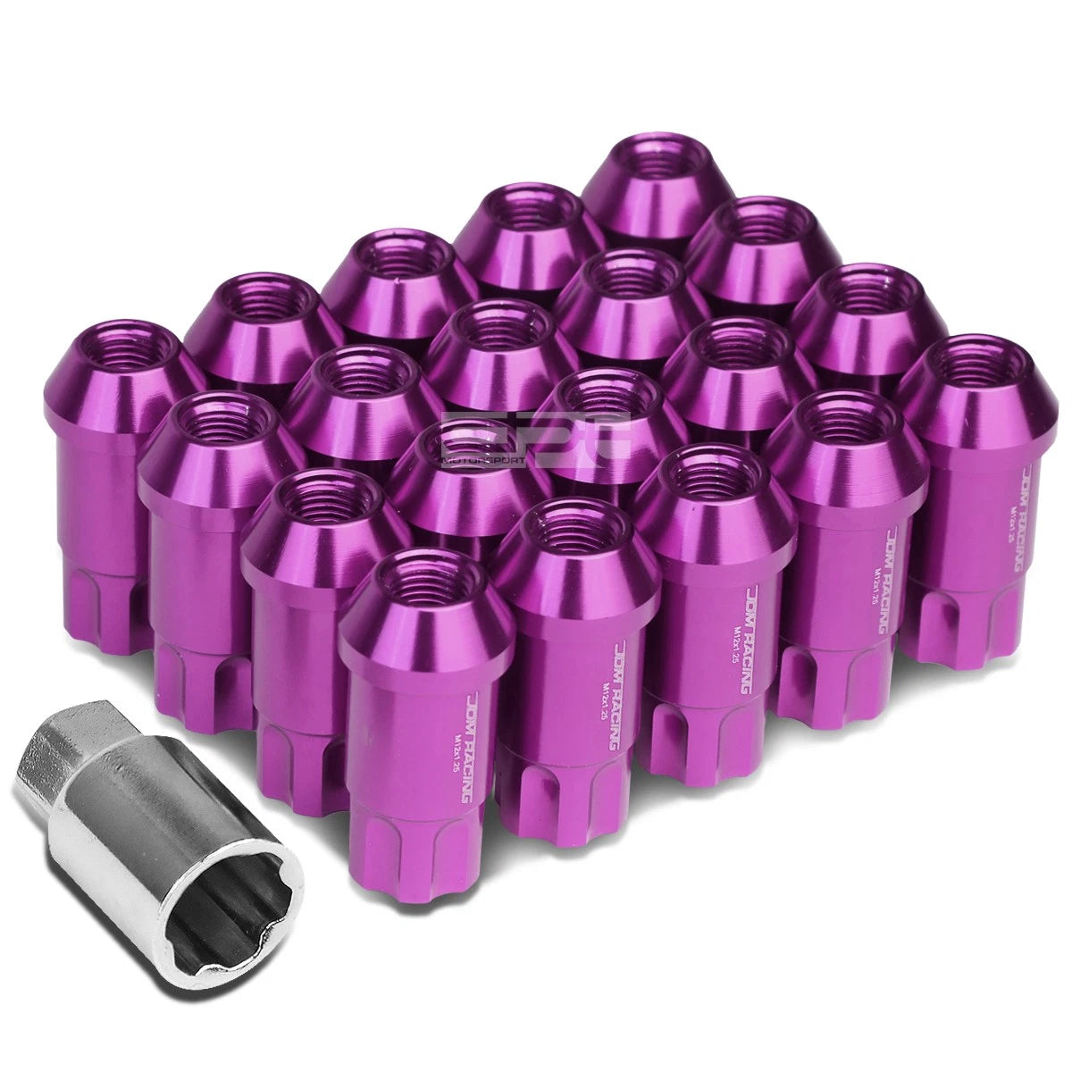 20 PC Open End M12x1.5 50mm Tall Purple Aluminum Lug Nuts + Lock Key for JDM