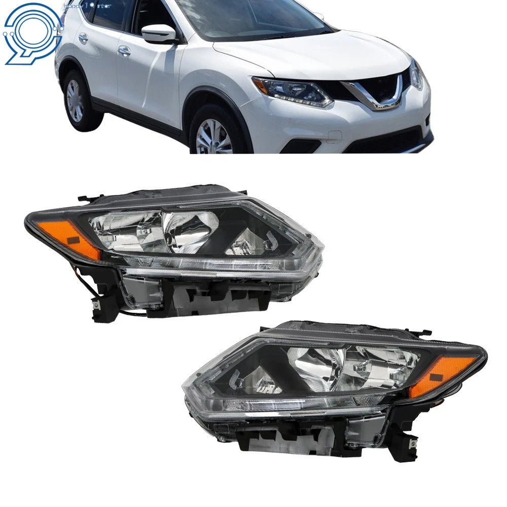 Set of 2 Halogen Headlights for Nissan Rogue (2014–2016) Chrome Clear Lens