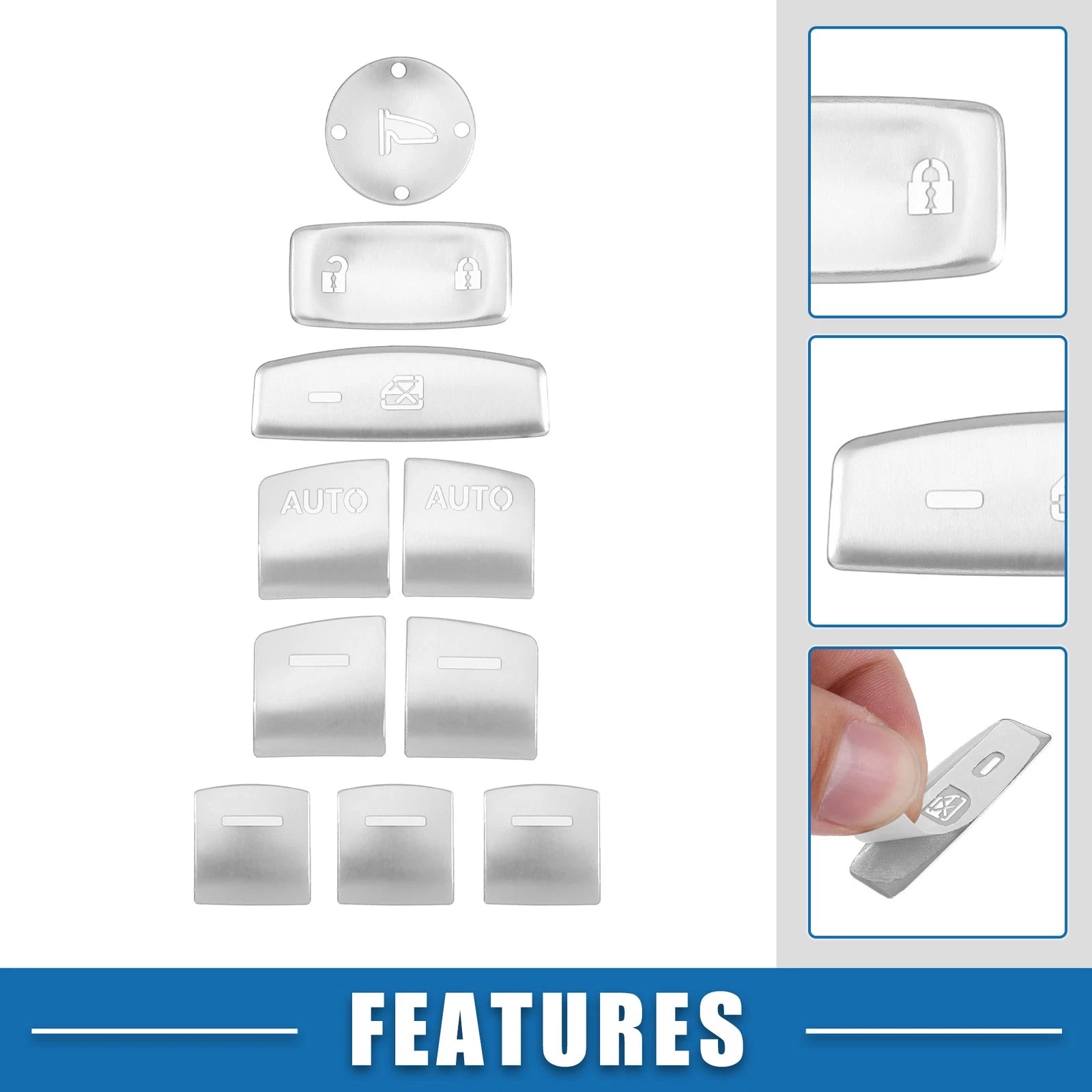 10pcs Window Switch Button Cover for Honda Accord (2018–2023) Silver Tone