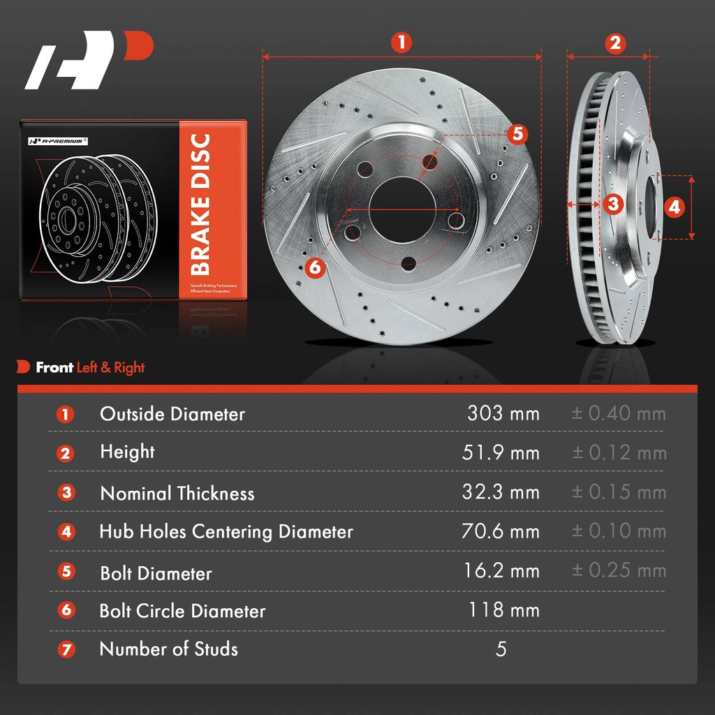 Front Drilled Brake Rotors for Chevrolet Impala/Buick (2000-2005)