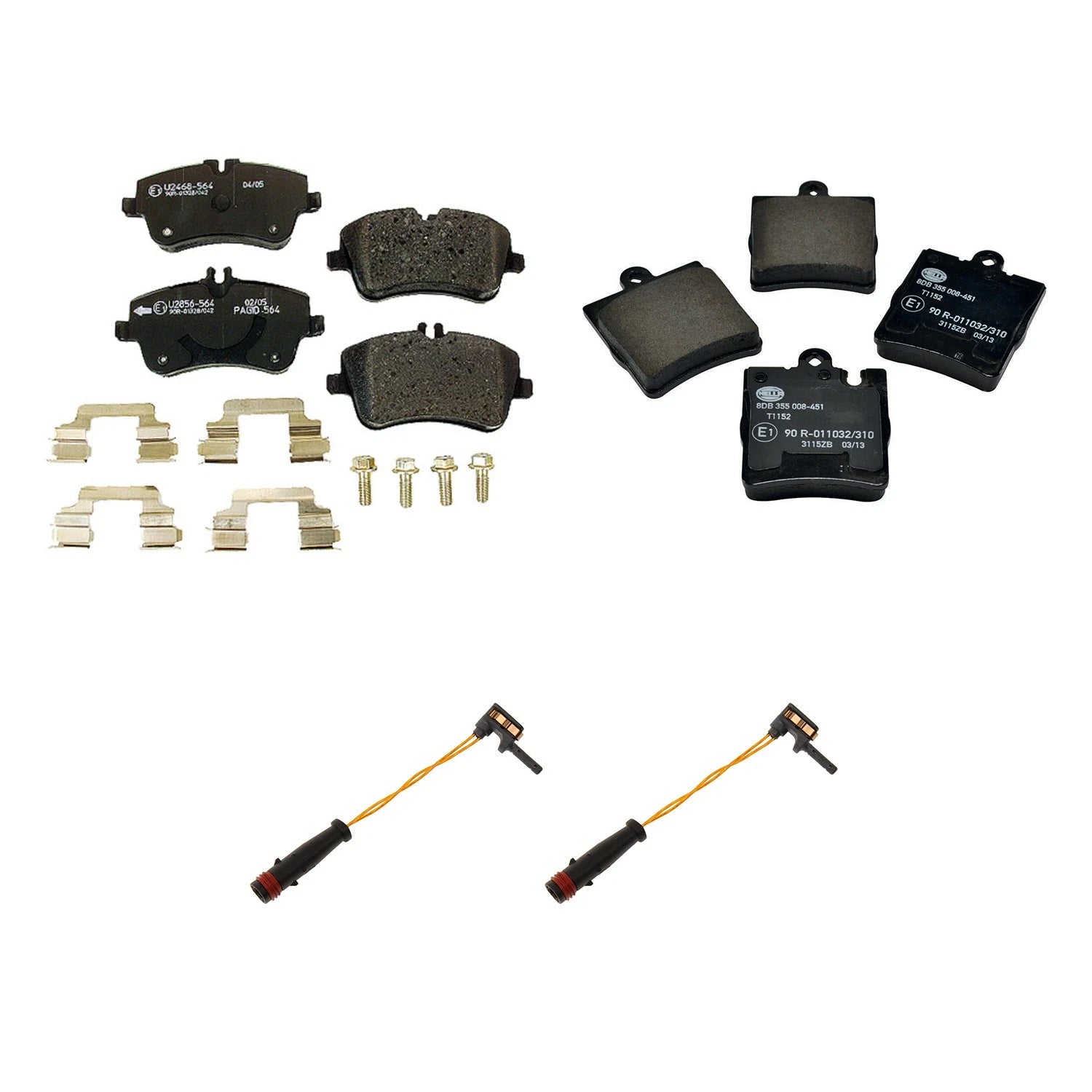 Set of 4 Hella Low-Met Disc Brake Pads w/ Sensors for Mercedes W203 C280 C209 CLK320