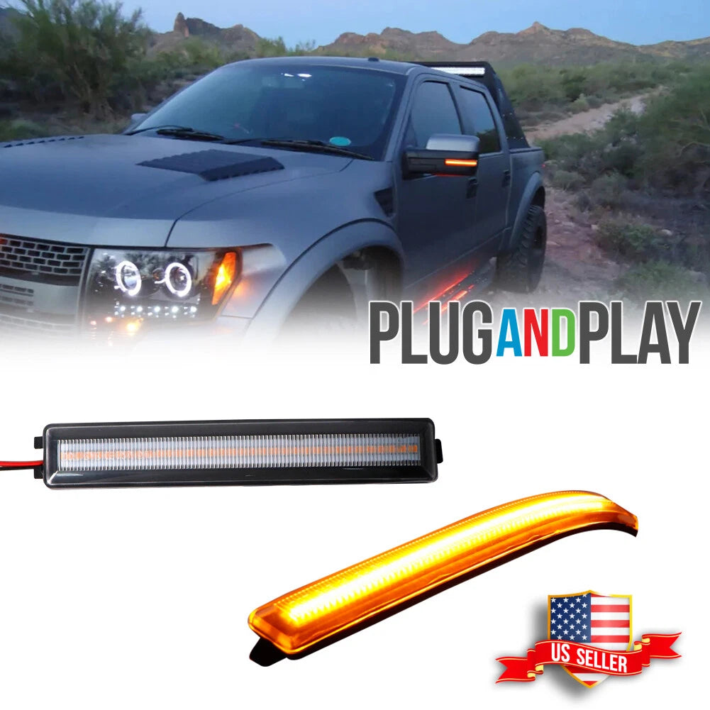 Clear Lens Amber LED Side Mirror Marker Lights for F-150 (2009–2014)
