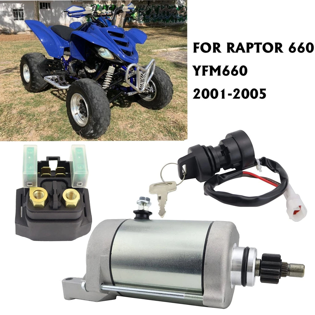 Starter Motor for Yamaha Raptor 660 YFM660 (2001–2005) with Relay & Key Switch