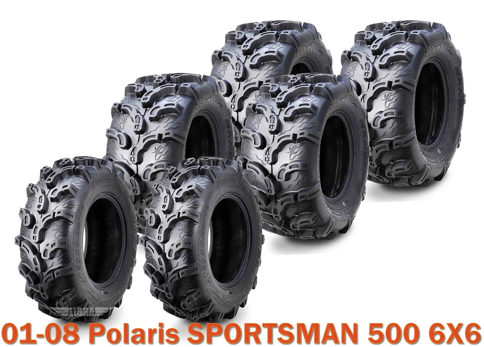 Set of 6 ATV Tires 25x8-12 & 25x11-10 for Polaris Sportsman 500 6X6 (2001–2008)