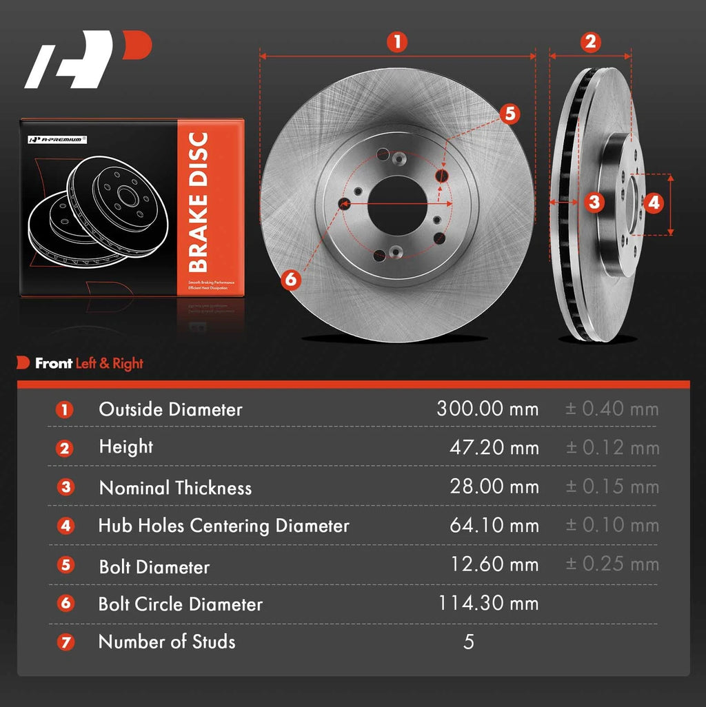 Front Disc Brake Rotors for Honda Accord (2003–2012) Odyssey Pilot Acura
