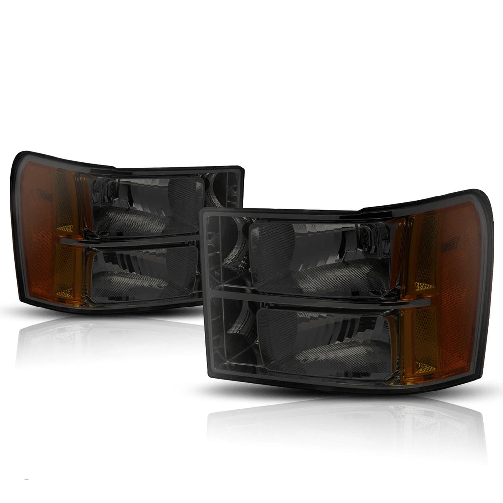 Smoked Housing Headlight & Amber Corner Signal Lamps for GMC Sierra (2007–2014)