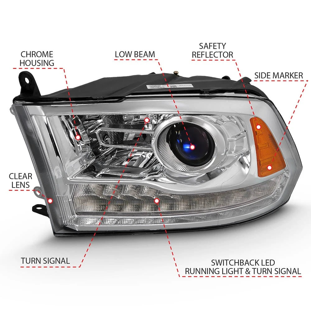 Chrome Clear Lens Projector Headlight Set w/Halo for 2011-2018 Ram 3500