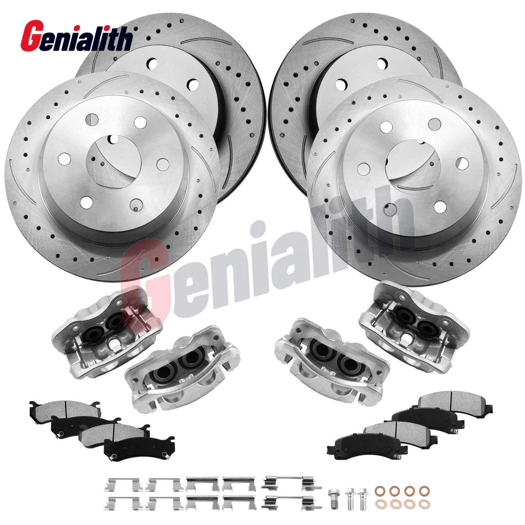 Front Rear Drilled Rotors Calipers Brake Pads for GMC Tahoe Yukon Suburban (2000–2006)
