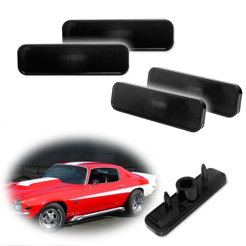 Set of 4 Smoked Side Fender Trim Lamp Covers for Chevy Camaro (1970–1973)