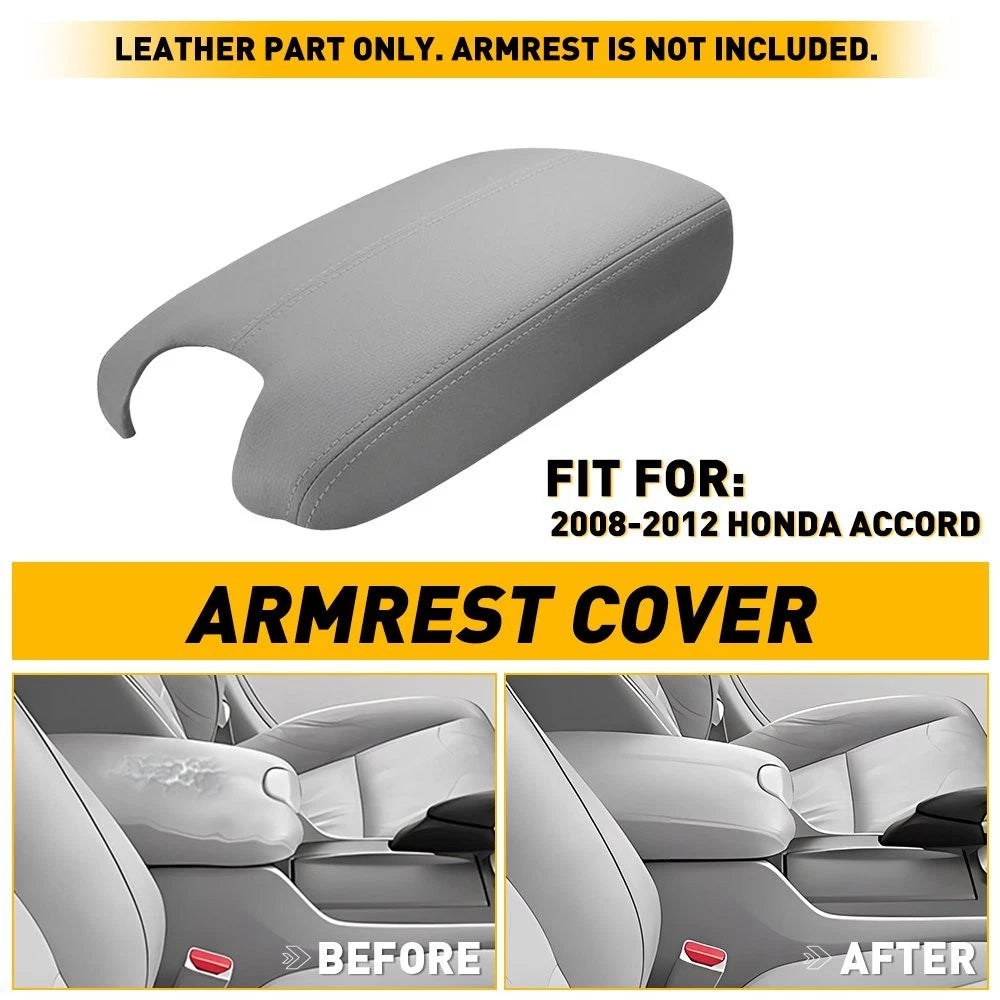Center Console Lid Armrest Cover Trim Leather Gray for Honda Accord (2008–2012)